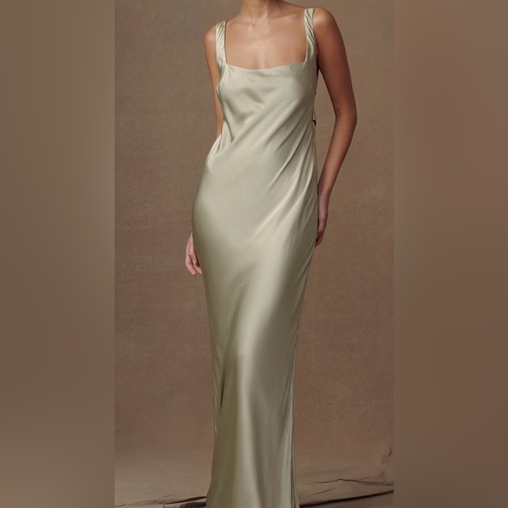 Satin nude maxi dress